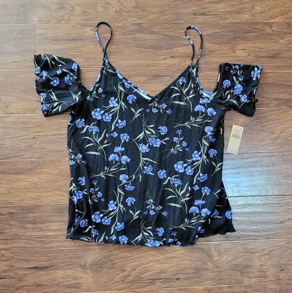American Eagle Peek-a-Boo Flowy Short Sleeved Blouse NWT Never Worn Size Large - Picture 5 of 8